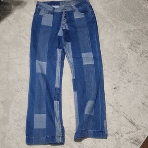 Cowgirl Tuff Blue Patchwork Flare Jeans